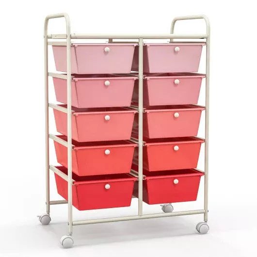 10-drawer-rolling-storage-cart-gradient-pink 10-Drawer Rolling Storage Cart-Gradient Pink