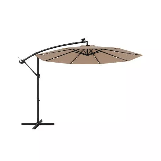 10-feet-solar-offset-hanging-umbrella-with-40-lamp-beads-solar-pan 10 Feet Solar Offset Hanging Umbrella with 40 Lamp Beads and Solar Pan