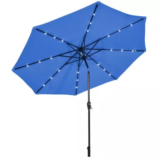 10-solar-led-lighted-patio-market-umbrella-shade-tilt-adjustment-cran 10' Solar LED Lighted Patio Market Umbrella Shade Tilt Adjustment Cran