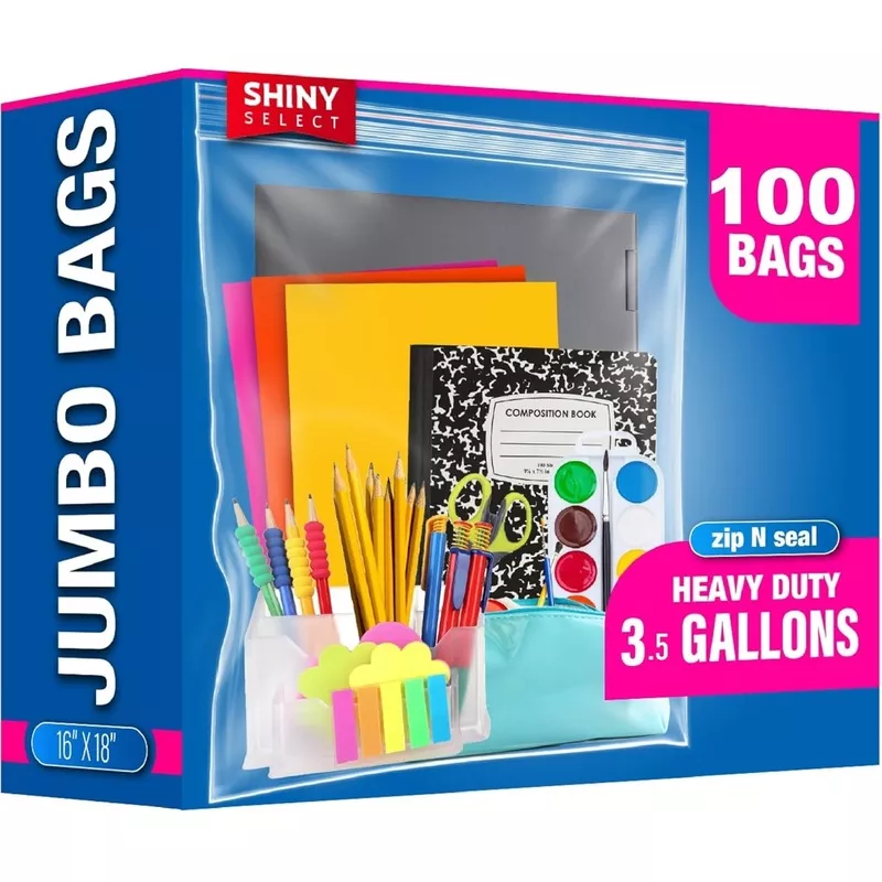 [100 Count] Mega Pack of XLarge Bags Jumbo 3.5 GALLON BIG Size Clear Thick Freezer Food Storage Bags for Toys, Arts, Crafts, Moving, Clothing & Closet Organization (packaging may vary)