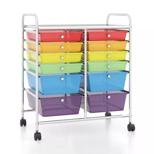 12-drawers-rolling-cart-storage-scrapbook-paper-organizer-bins-transpa 12 Drawers Rolling Cart Storage Scrapbook Paper Organizer Bins-Transpa