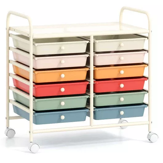12-drawers-rolling-storage-cart-home-office-macaron 12 Drawers Rolling Storage Cart for Home and Office-Macaron