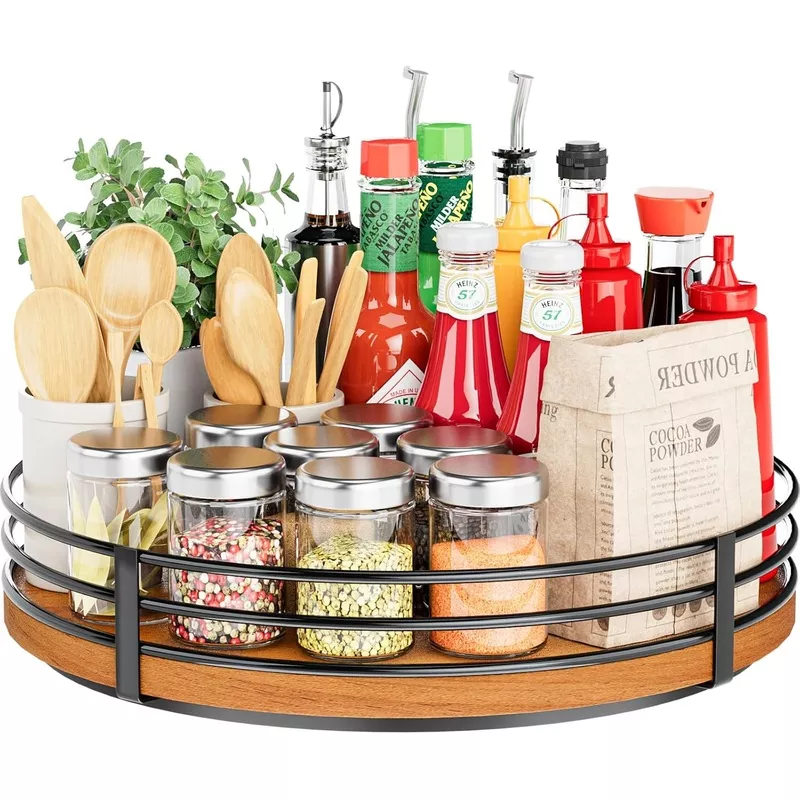 12-lazy-susan-turntable-organizer-oak-wood-lazy-susan-cabinet-kitchen-countertop 12" Lazy Susan Turntable Organizer - Oak Wood Lazy Susan for Cabinet Kitchen Countertop Dining Table Pantry Cupboard Bathroom Coffee Bar Storage Spice Rack Home Decor