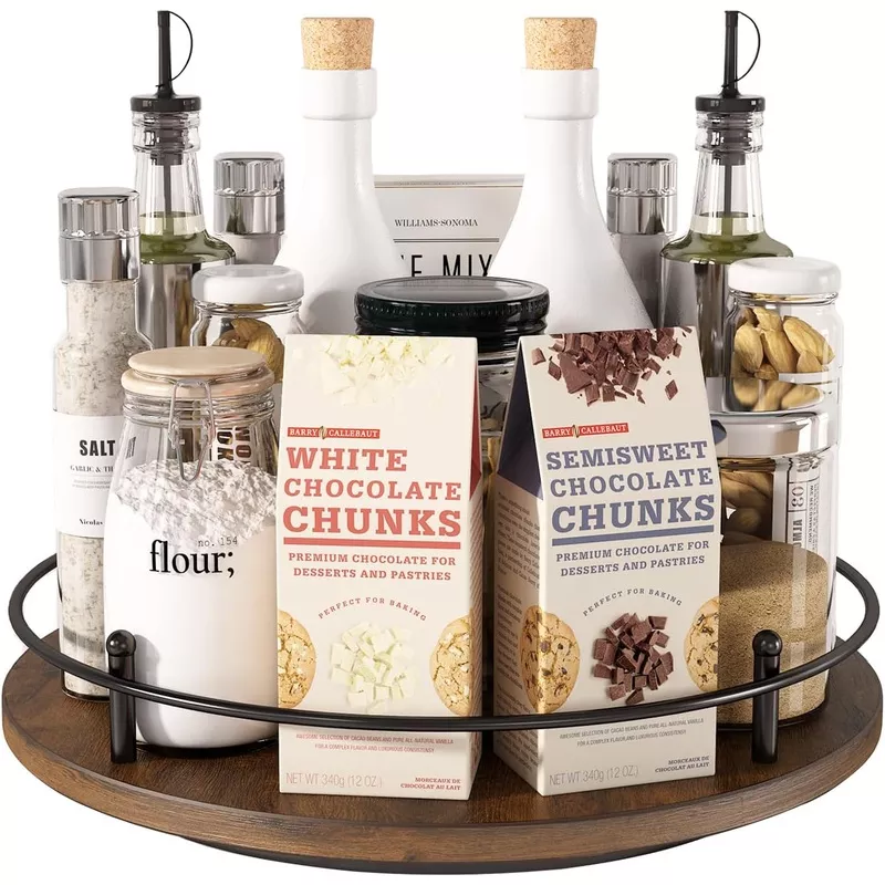 12-lazy-susan-turntable-organizer-round-wooden-lazy-susan-organization-rotating- 12" Lazy Susan Turntable Organizer,Round Wooden Lazy Susan Organization and Rotating Spice Rack for Dining Table,Pantry,Kitchen Countertop,Vanity,Cupboard and More.Vintage Wood(Round)