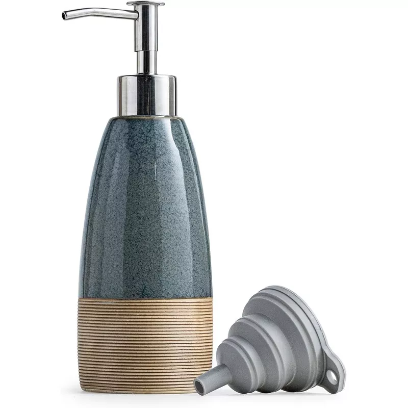 12-oz-dish-soap-dispenser-with-2-pumps-ceramic-hand-soap-bottle-shampoo-body-was 12 oz Dish Soap Dispenser with 2 Pumps, Ceramic Hand Soap Bottle for Shampoo, Body Wash, Lotion, Liquid Dispenser for Kitchen Countertop with Silicone Funnel, Blue
