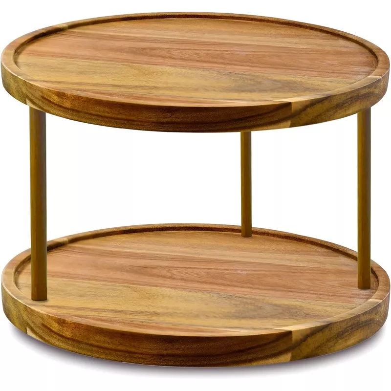 12-two-tier-acacia-wood-lazy-susan-organizer-kitchen-turntable-cabinet-pantry-ta 12" Two-Tier Acacia Wood Lazy Susan Organizer Kitchen Turntable for Cabinet Pantry Table Organization