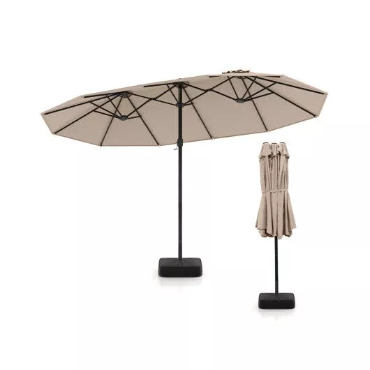 15-feet-double-sided-twin-patio-umbrella-with-crank-base-brown 15 Feet Double-Sided Twin Patio Umbrella with Crank and Base-Brown