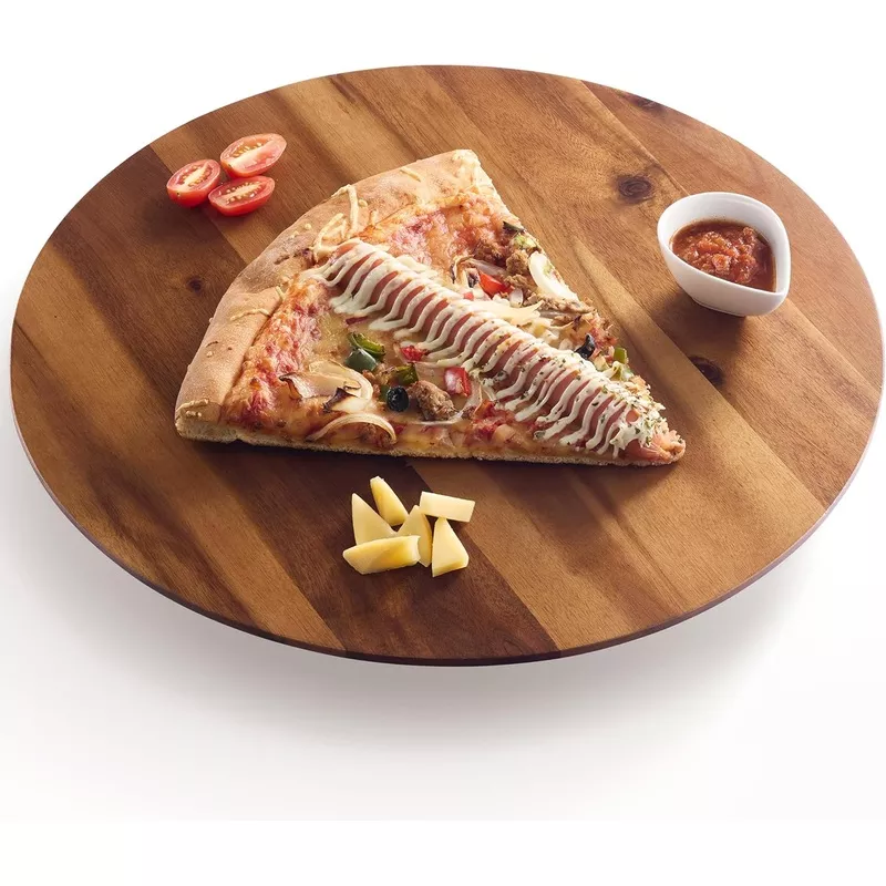 16" Acacia Wood Lazy Susan for Table Top - Wooden Turntable Serving Tray for Charcuterie Boards Cheese Board - Extra Large Round Lazy Susan Organizer - Kitchen Revolution for Countertop