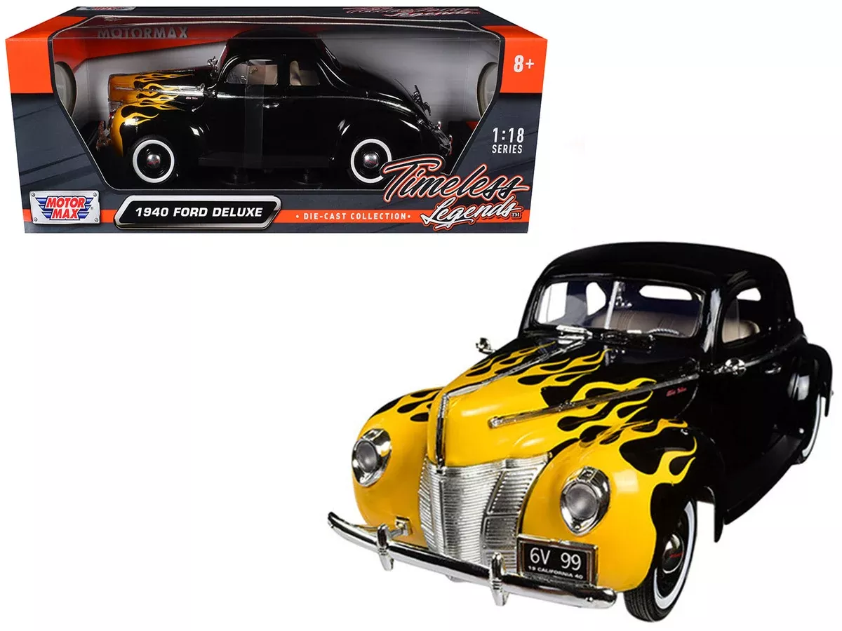 1940-ford-deluxe-black-with-yellow-flames-timeless-classics-1-18-die 1940 Ford Deluxe Black with Yellow Flames "Timeless Classics" 1/18 Die
