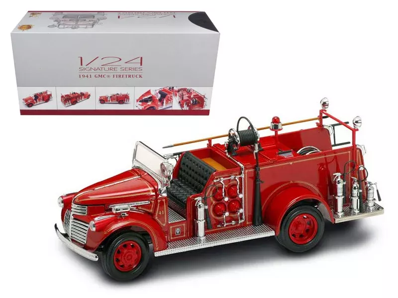 1941-gmc-fire-engine-red-with-accessories-1-24-diecast-model-car-by-ro 1941 GMC Fire Engine Red with Accessories 1/24 Diecast Model Car by Ro
