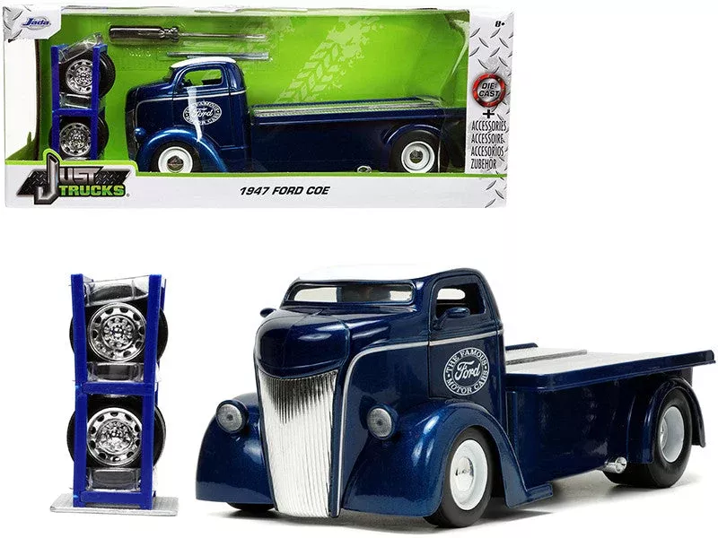 1947 Ford COE Flatbed Truck Dark Blue Metallic with White Top "The Fam