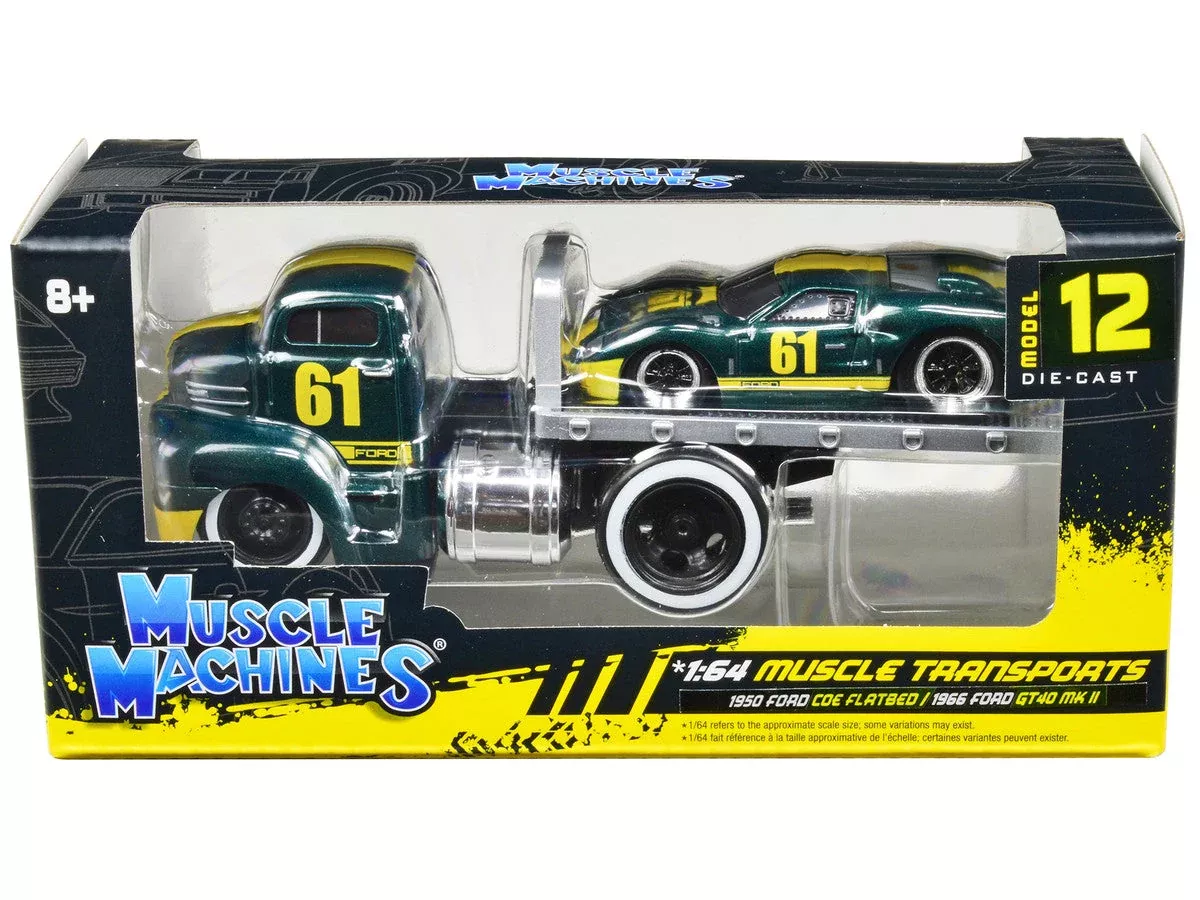 1950-ford-coe-flatbed-truck-61-1966-ford-gt40-mk-ii-61-green-met 1950 Ford COE Flatbed Truck #61 and 1966 Ford GT40 MK II #61 Green Met
