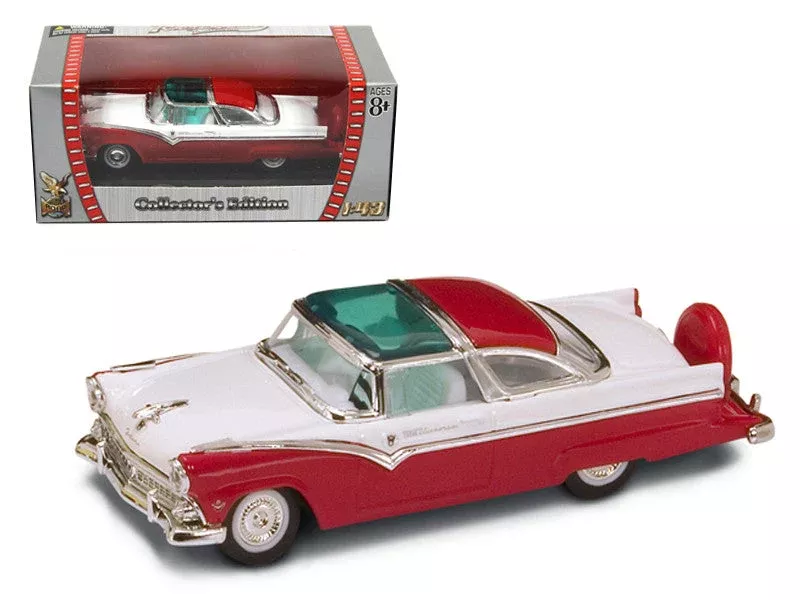 1955-ford-crown-victoria-red-white-1-43-diecast-model-car-by-road 1955 Ford Crown Victoria Red and White 1/43 Diecast Model Car by Road