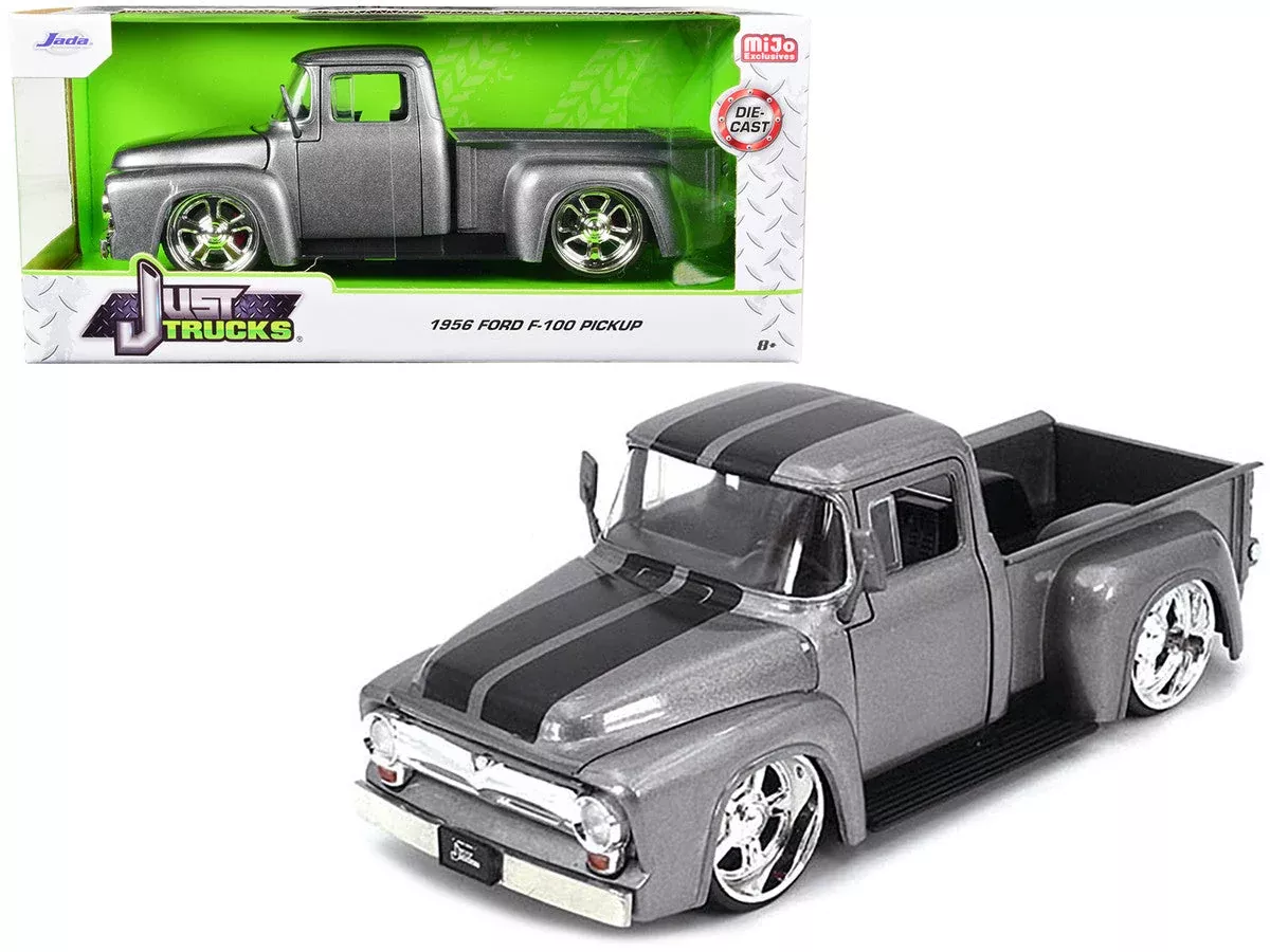 1956-ford-f-100-pickup-truck-gray-metallic-with-black-stripes-just-tr 1956 Ford F-100 Pickup Truck Gray Metallic with Black Stripes "Just Tr