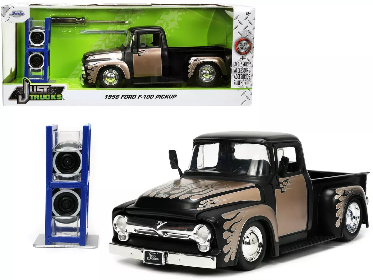1956-ford-f-100-pickup-truck-matt-black-champagne-with-flames-with 1956 Ford F-100 Pickup Truck Matt Black and Champagne with Flames with