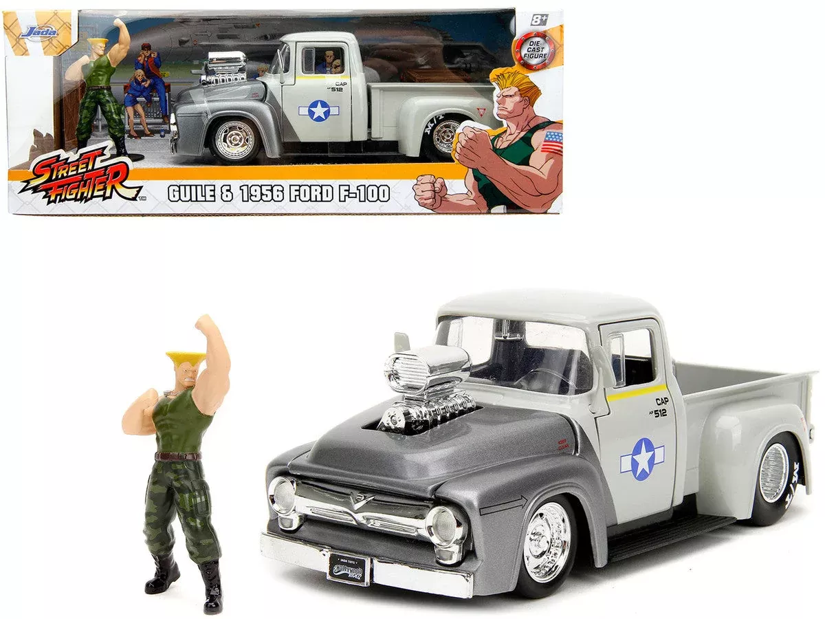1956-ford-f-100-pickup-truck-tan-gray-metallic-guile-diecast-f 1956 Ford F-100 Pickup Truck Tan and Gray Metallic and Guile Diecast F