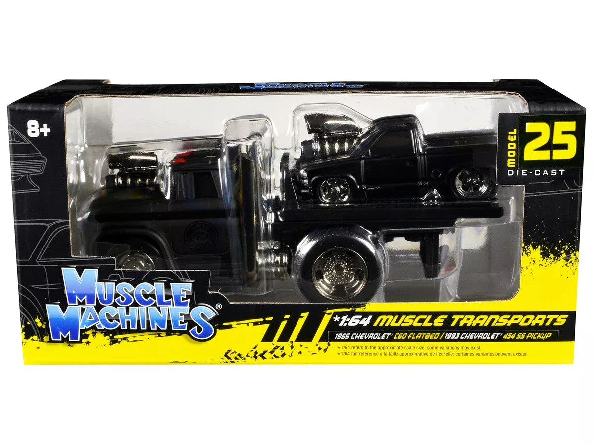 1966-chevrolet-c60-flatbed-truck-matt-black-1993-chevrolet-454-ss 1966 Chevrolet C60 Flatbed Truck Matt Black and 1993 Chevrolet 454 SS