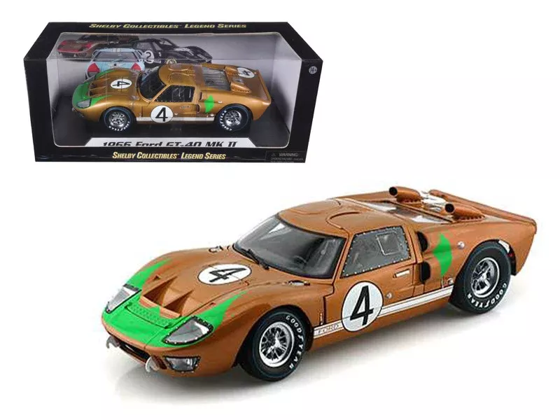 1966-ford-gt-40-mk-2-gold-4-1-18-diecast-car-model-by-shelby-collecti 1966 Ford GT-40 MK 2 Gold #4 1/18 Diecast Car Model by Shelby Collecti