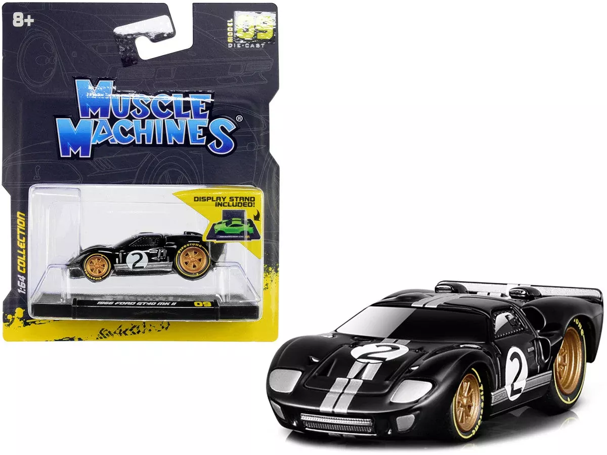 1966-ford-gt40-mkii-2-black-with-silver-stripes-gold-wheels-1-64 1966 Ford GT40 MKII #2 Black with Silver Stripes and Gold Wheels 1/64