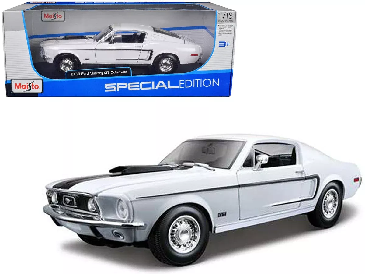 1968-ford-mustang-cj-cobra-jet-white-1-18-diecast-model-car-by-maisto 1968 Ford Mustang CJ Cobra Jet White 1/18 Diecast Model Car by Maisto