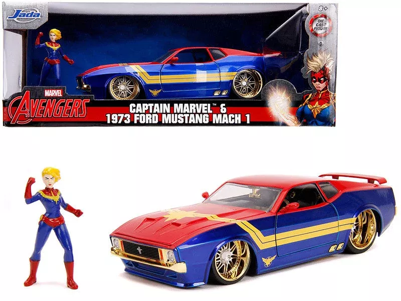 1973-ford-mustang-mach-1-with-captain-marvel-diecast-figurine-avenger 1973 Ford Mustang Mach 1 with Captain Marvel Diecast Figurine "Avenger