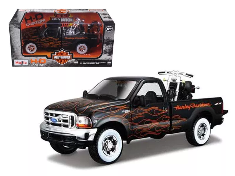 1999-ford-f-350-super-duty-pickup-black-with-flames-1-27-2002-harley 1999 Ford F-350 Super Duty Pickup Black with Flames 1/27 & 2002 Harley