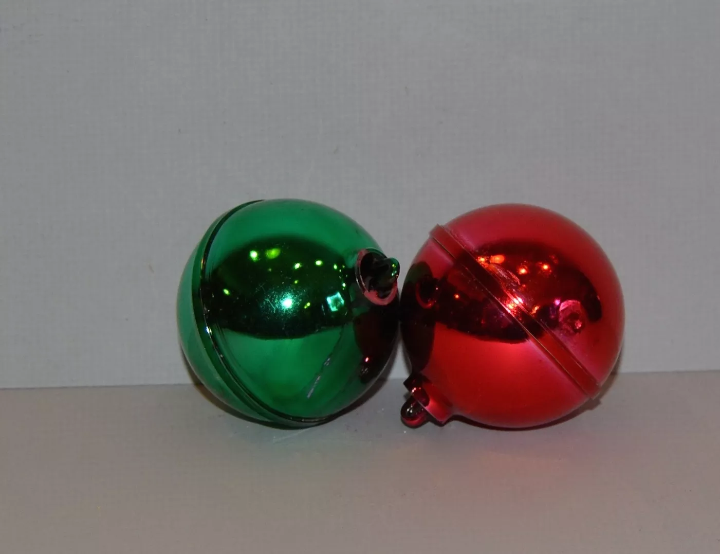 2-christmas-ornaments-red-green-hard-plastic-christmas-ornaments-bargain-john-s- 2 Christmas Ornaments - Red and Green Hard Plastic Christmas Ornaments - Bargain John's Antiques