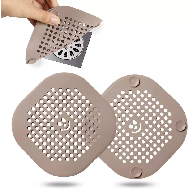 2-pack-drain-hair-catcher-silicone-shower-drain-protector-sink-drain-strainer-ha 2 Pack Drain Hair Catcher Silicone Shower Drain Protector Sink Drain Strainer Hair Stopper for Shower Kitchen Bathroom Tub Brown 5.5 x 5.5 x 0.04 inches