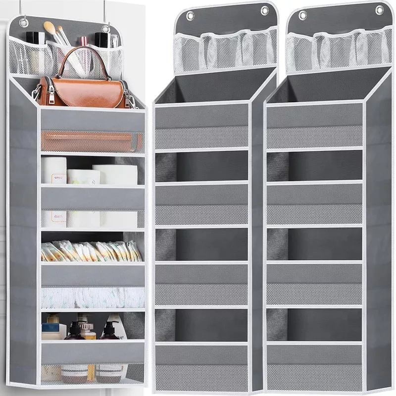 2-pack-over-door-organizer-hanging-storage-organization-with-large-capacity-pock 2 Pack Over The Door Organizer, Hanging Storage Organization with Large Capacity Pockets, Swing-Proof Behind Door Storage Shelf for Kicthen Bedroom Nursery Kids Toys Shoes, Grey
