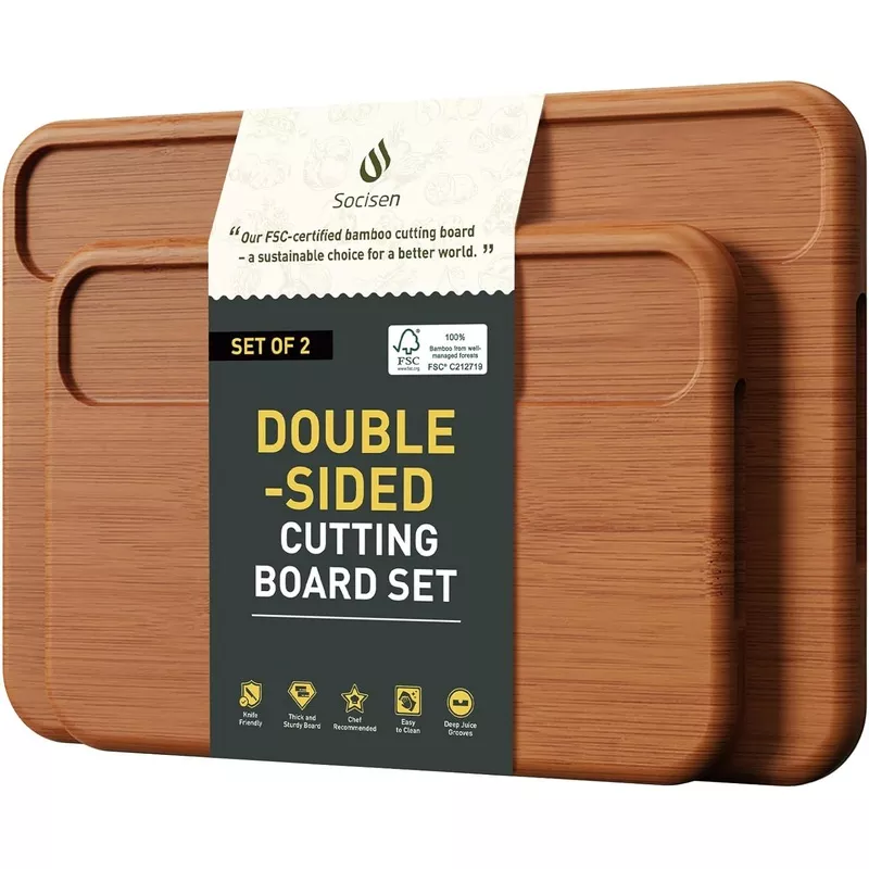 2-packs-wood-cutting-board-carbonized-bamboo-cutting-boards-set-with-smooth-surf 2 Packs Wood Cutting Board, Carbonized Bamboo Cutting Boards Set With Smooth Surface & Easy Storage For Busy Kitchens, Ideal Charcuterie & Chopping, Durable, Knife-Friendly for Meat Vegetables Fruits
