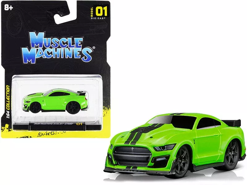 2020-ford-mustang-shelby-gt500-bright-green-with-black-stripes-1-64-di 2020 Ford Mustang Shelby GT500 Bright Green with Black Stripes 1/64 Di