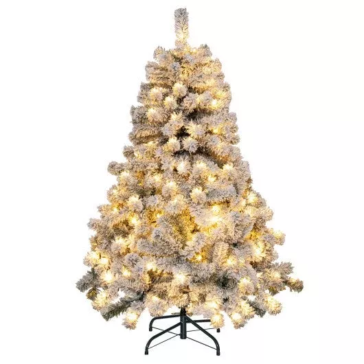 4-5ft-pre-lit-premium-snow-flocked-hinged-artificial-christmas-tree-w 4.5ft Pre-Lit Premium Snow Flocked Hinged Artificial Christmas Tree w/