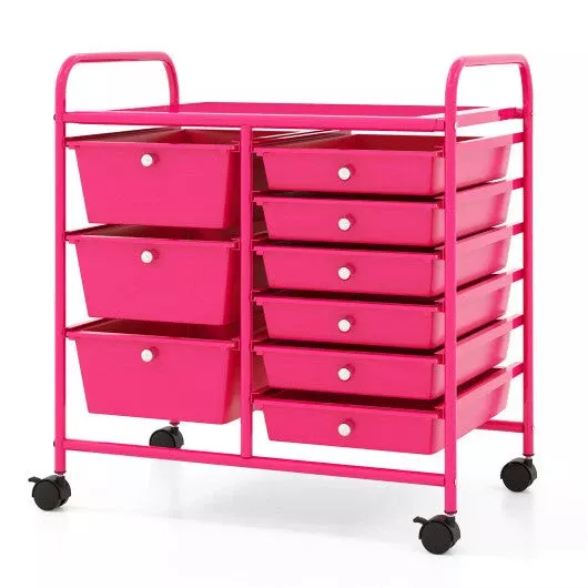 9-Drawer Rolling Storage Cart with Colorful Drawers and Metal Frame-Li