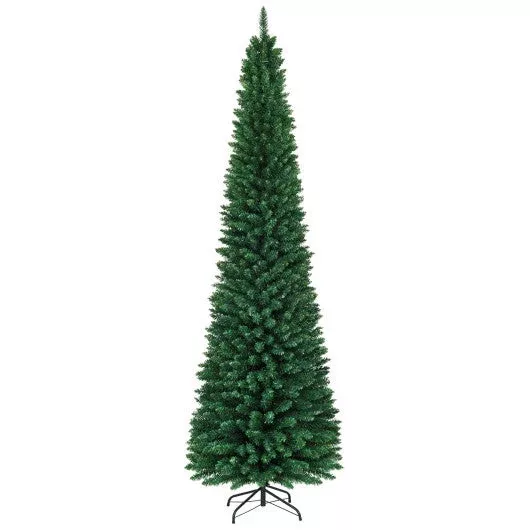9Ft PVC Artificial Pencil Christmas Tree Slim Stand Green
