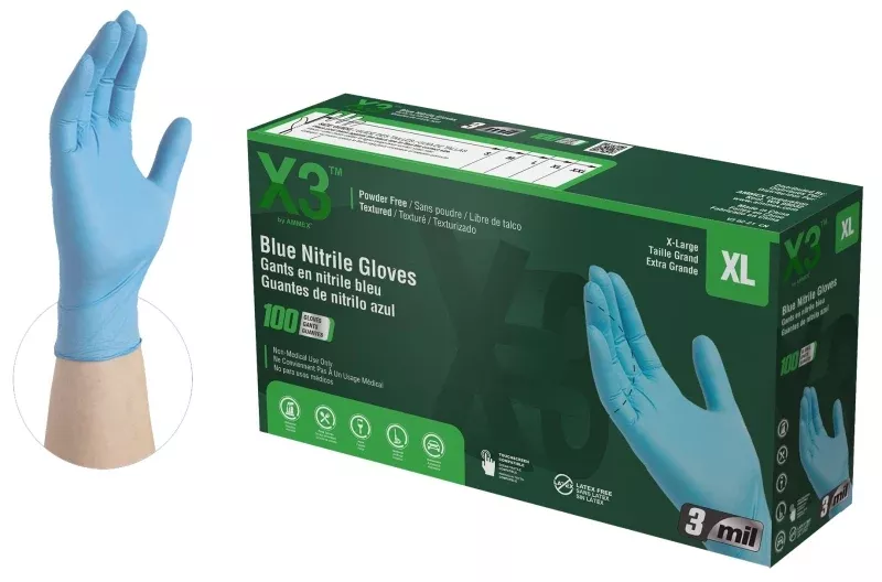 ammex-x3-series-x348100-non-sterile-disposable-gloves-xl-nitrile-po Ammex X3 Series X348100 Non-Sterile Disposable Gloves, XL, Nitrile, Po