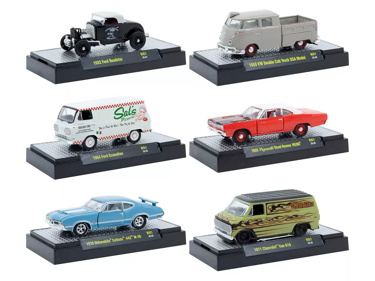 "Auto Meets" Set of 6 Cars IN DISPLAY CASES Release 91 Limited Edition