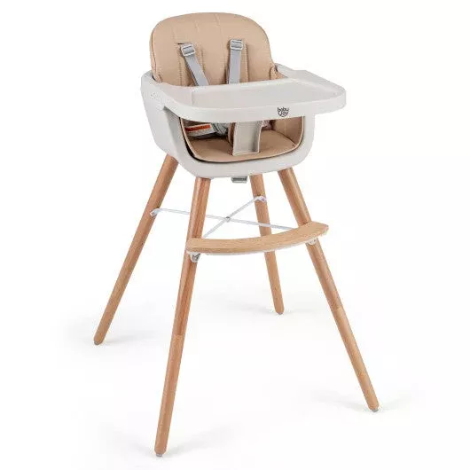 Babyjoy 6-in-1 Convertible Wooden Highchair with Safety Harness and Ad