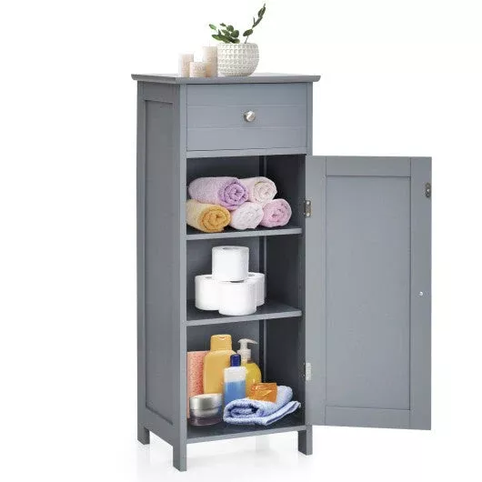 bathroom-storage-floor-cabinet-organizer-free-standing-w-drawer-grey Bathroom Storage Floor Cabinet Organizer Free-Standing w/ Drawer Grey