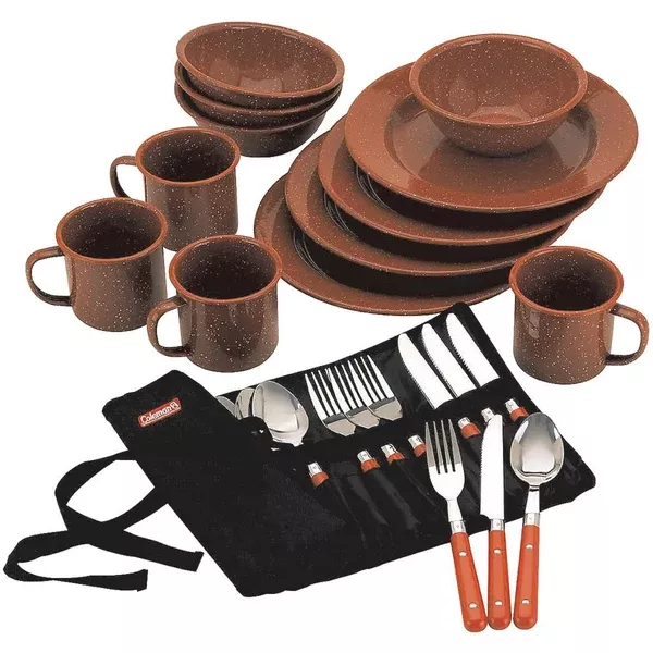 coleman-24-piece-speckled-enamelware-cook-set-red Coleman 24-Piece Speckled Enamelware Cook Set - Red