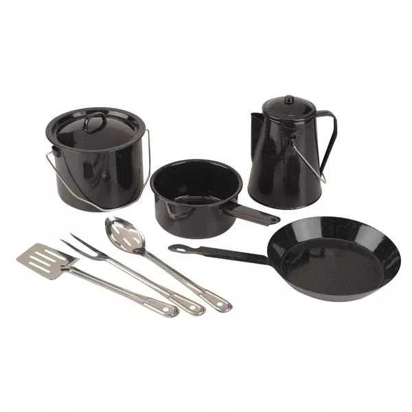 coleman-8-piece-enamel-cooking-set-black Coleman 8-Piece Enamel Cooking Set Black