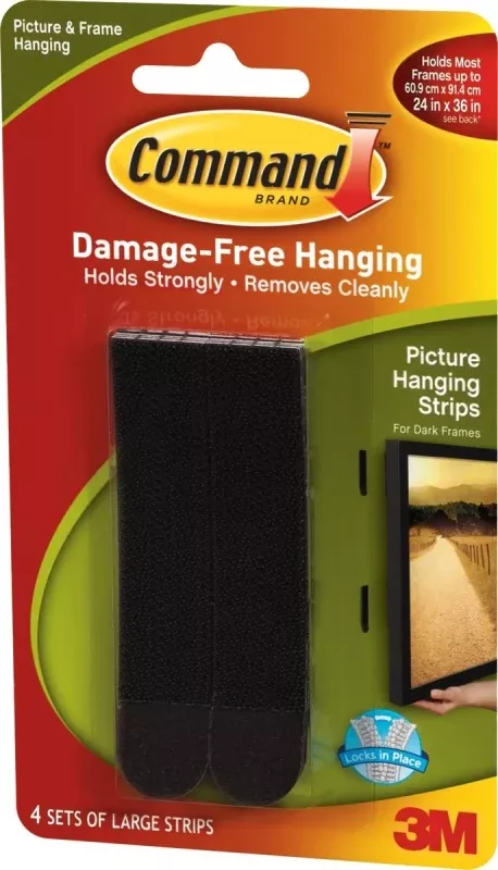 command-17206blk-picture-hanging-strip-4-lb-set-foam-white-3-625-i Command 17206BLK Picture Hanging Strip, 4 lb/set, Foam, White, 3.625 i