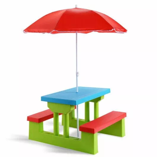 Costway 4 Seat Kids Picnic Table with Umbrella Garden Folding Children