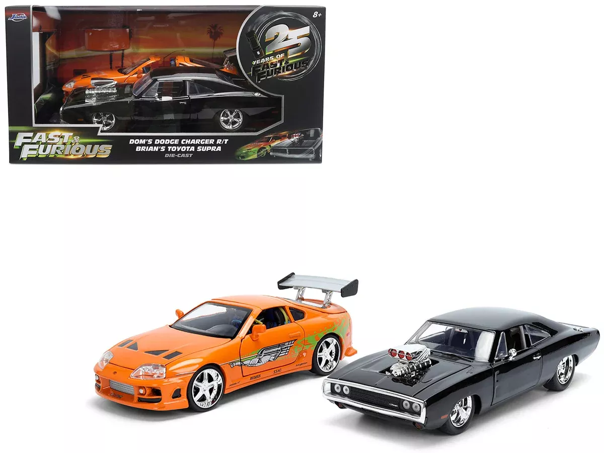 Dom's 1970 Dodge Charger R/T Black and Brian's Toyota Supra Orange wit