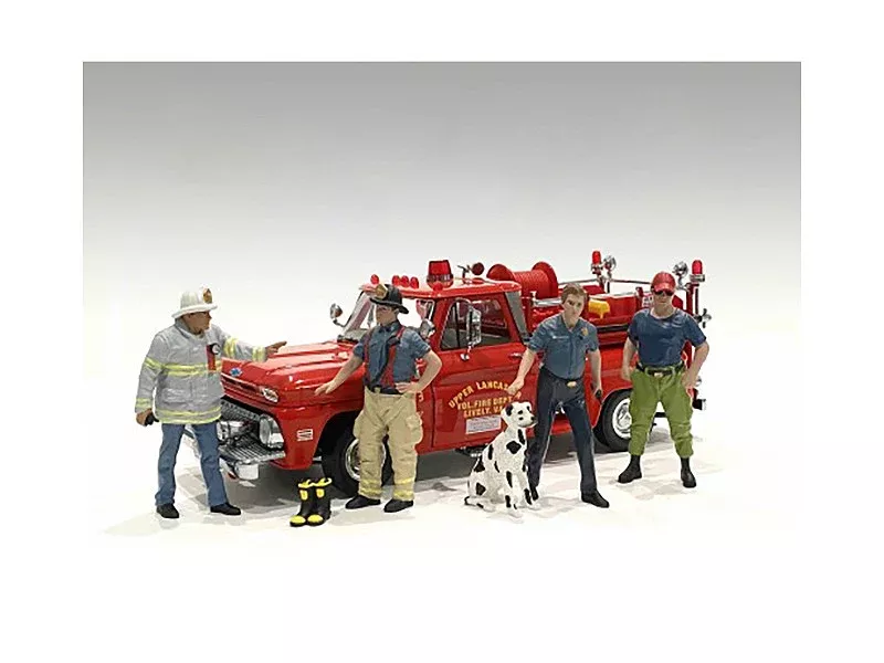 firefighters-6-piece-figure-set-4-males-1-dog-1-accessory-1-18 "Firefighters" 6 piece Figure Set (4 Males 1 Dog 1 Accessory) for 1/18