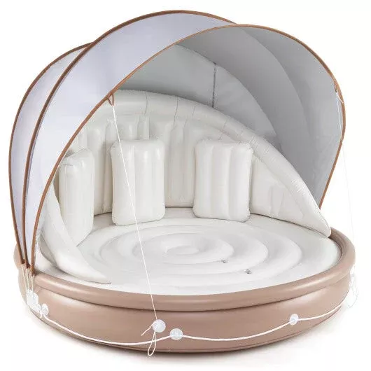 Inflatable Canopy Island Tanning Pool Lounger Float with Retractable C
