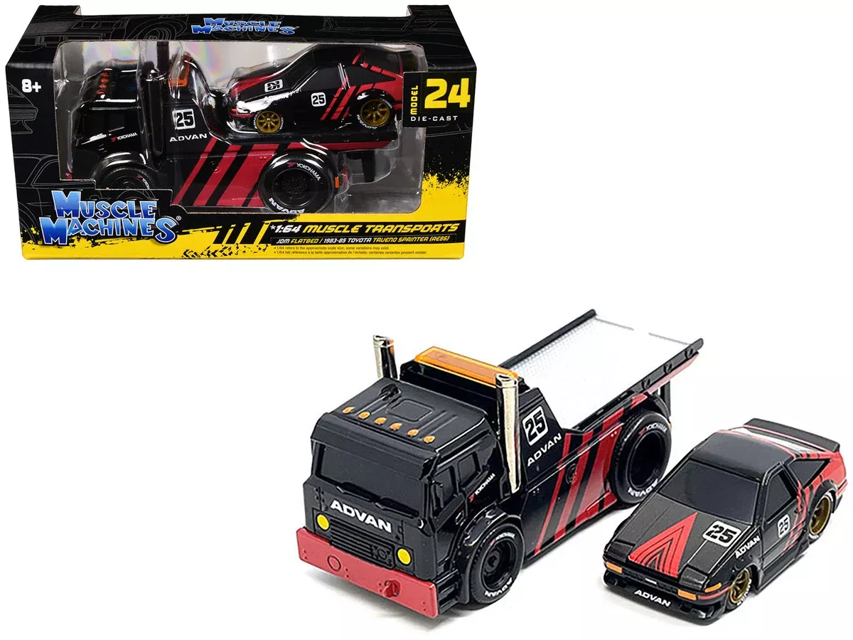 jdm-flatbed-truck-25-black-red-1983-85-toyota-trueno-sprinter JDM Flatbed Truck #25 Black and Red and 1983-85 Toyota Trueno Sprinter