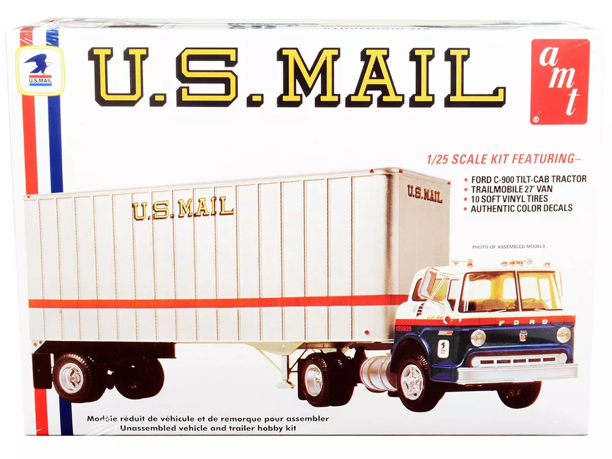 skill-3-model-kit-ford-c900-truck-tractor-with-trailer-u-s-mail-1-2 Skill 3 Model Kit Ford C900 Truck Tractor with Trailer "U.S. Mail" 1/2