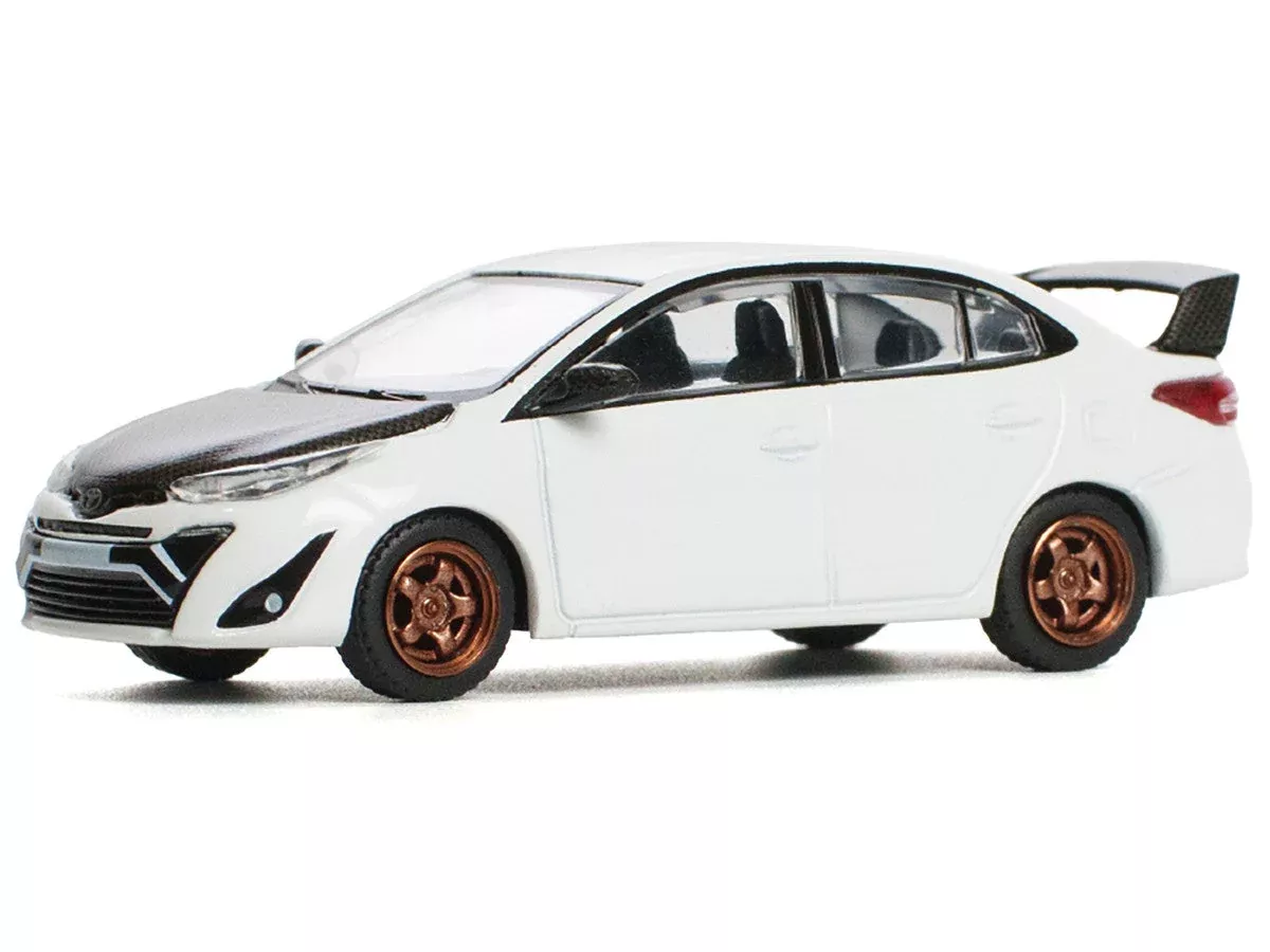 toyota-gr-vios-white-with-carbon-hood-1-64-diecast-model-car-by-pop-ra Toyota GR Vios White with Carbon Hood 1/64 Diecast Model Car by Pop Ra