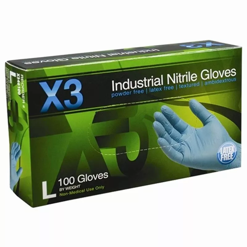 X3 Nitrile Disposable Gloves Large Blue Powder Free 100 pk