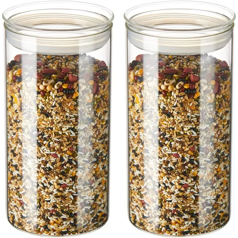 zens-74-fl-oz-glass-storage-containers-with-airtight-lids-2-set-4-7in-wide-mouth ZENS 74 fl.oz Glass Storage Containers with Airtight Lids, 2 Set 4.7in Wide Mouth Clear Food Storage Jars for Kithen Pantry Baking Flour, Clear Glass Canisters Sets for Pasta, Coffee Beans, Rice